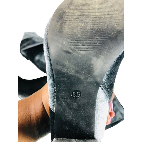 3315 Velvet Knee High Boots Gray Blue Pointed Toe Heeled Zip Women 8.5 - Picture 9 of 9